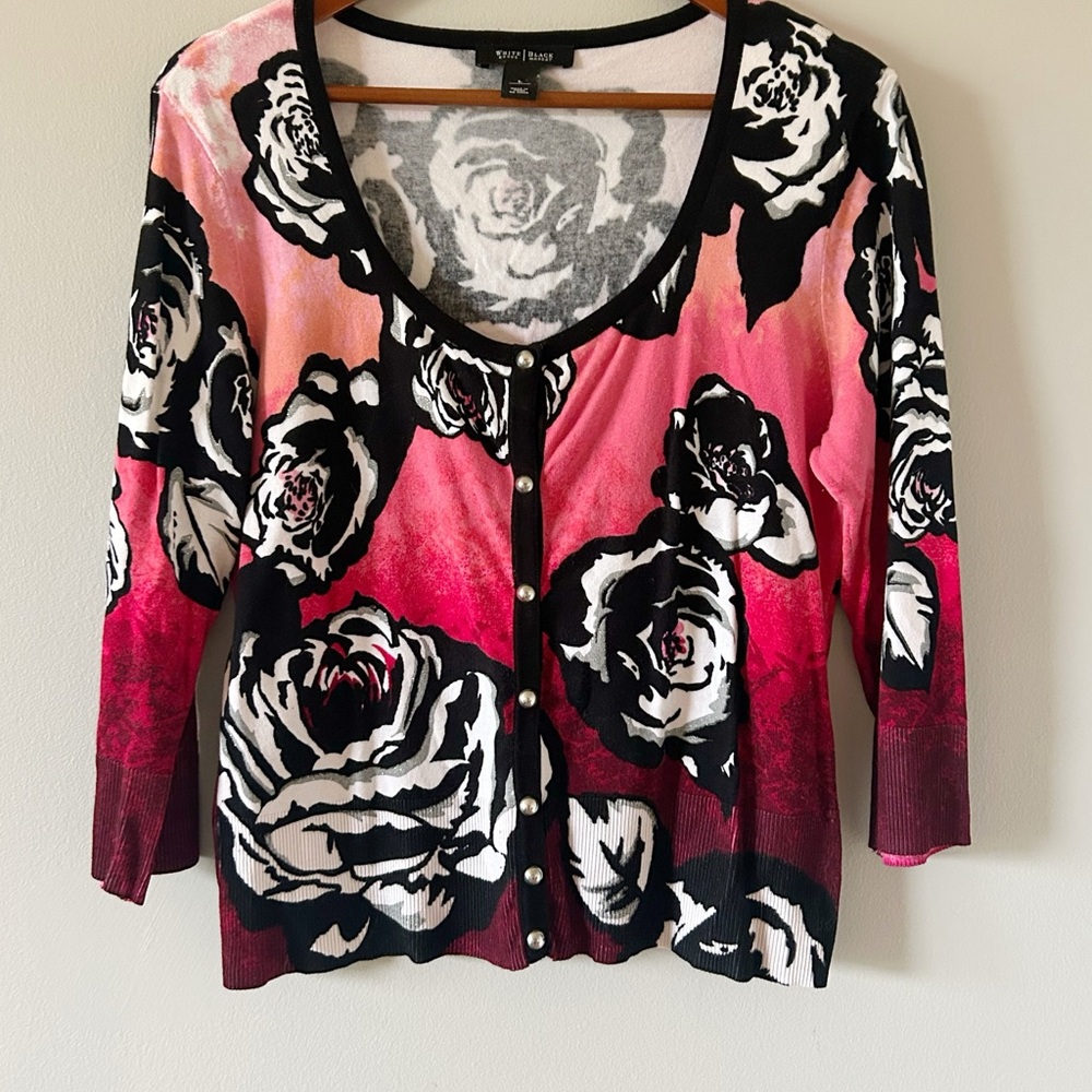 White House Black Market Colorful Roses Cardigan Large
